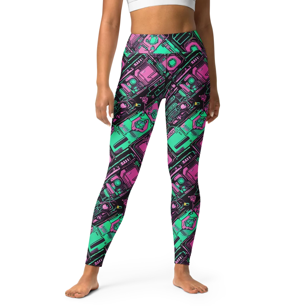 Vaporwave Voltage on Yoga Leggings — Front