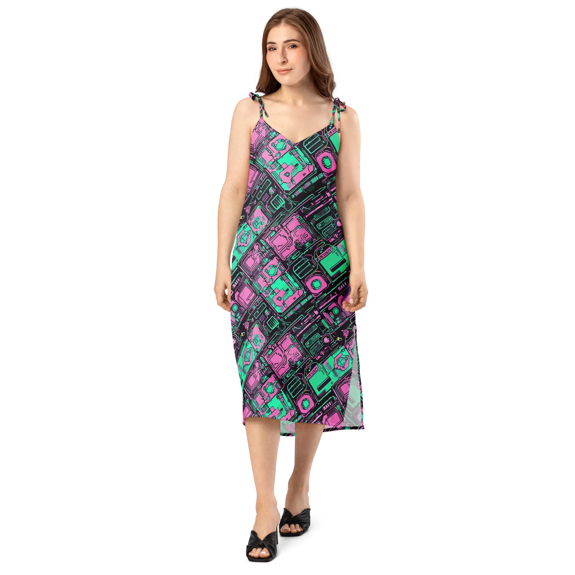 Vaporwave Voltage on Slip Dress — Front