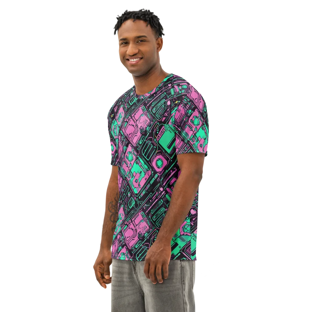 Vaporwave Voltage on Men's Cotton Crew Neck T-Shirt — Left Front