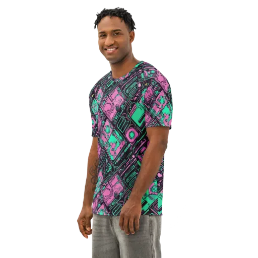 Vaporwave Voltage on a Men's Cotton Crew Neck T-Shirt