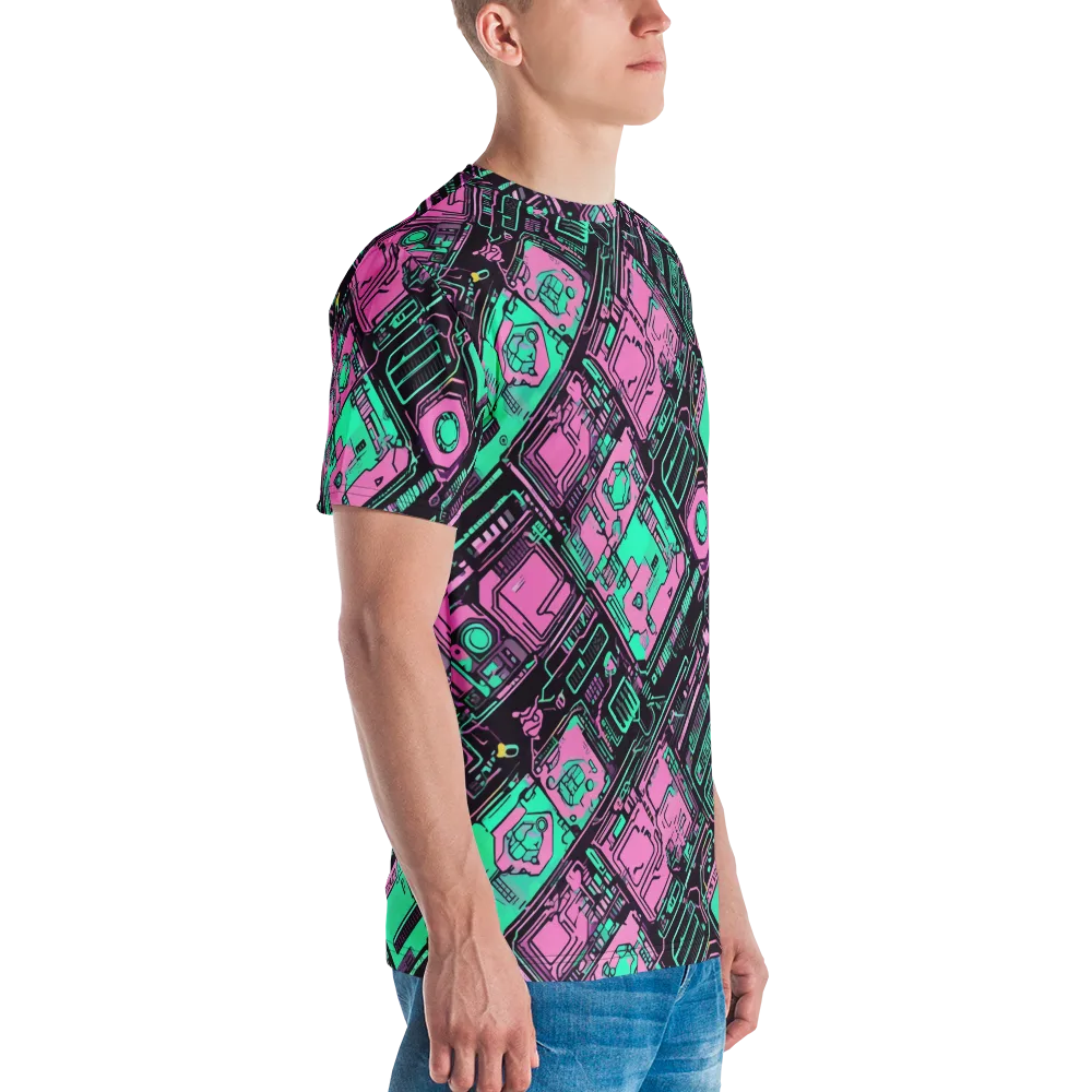 Vaporwave Voltage on Men's Crew Neck T-Shirt — Right