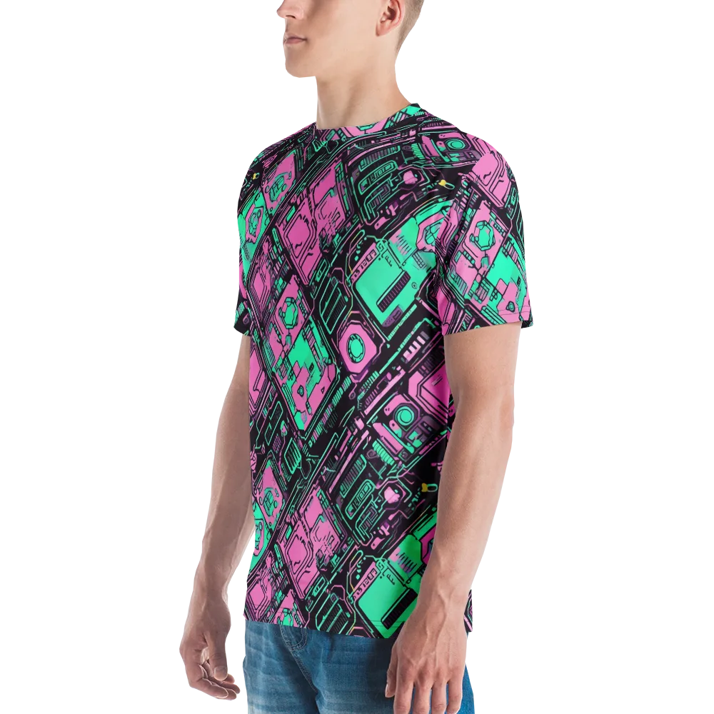 Vaporwave Voltage on Men's Crew Neck T-Shirt — Left
