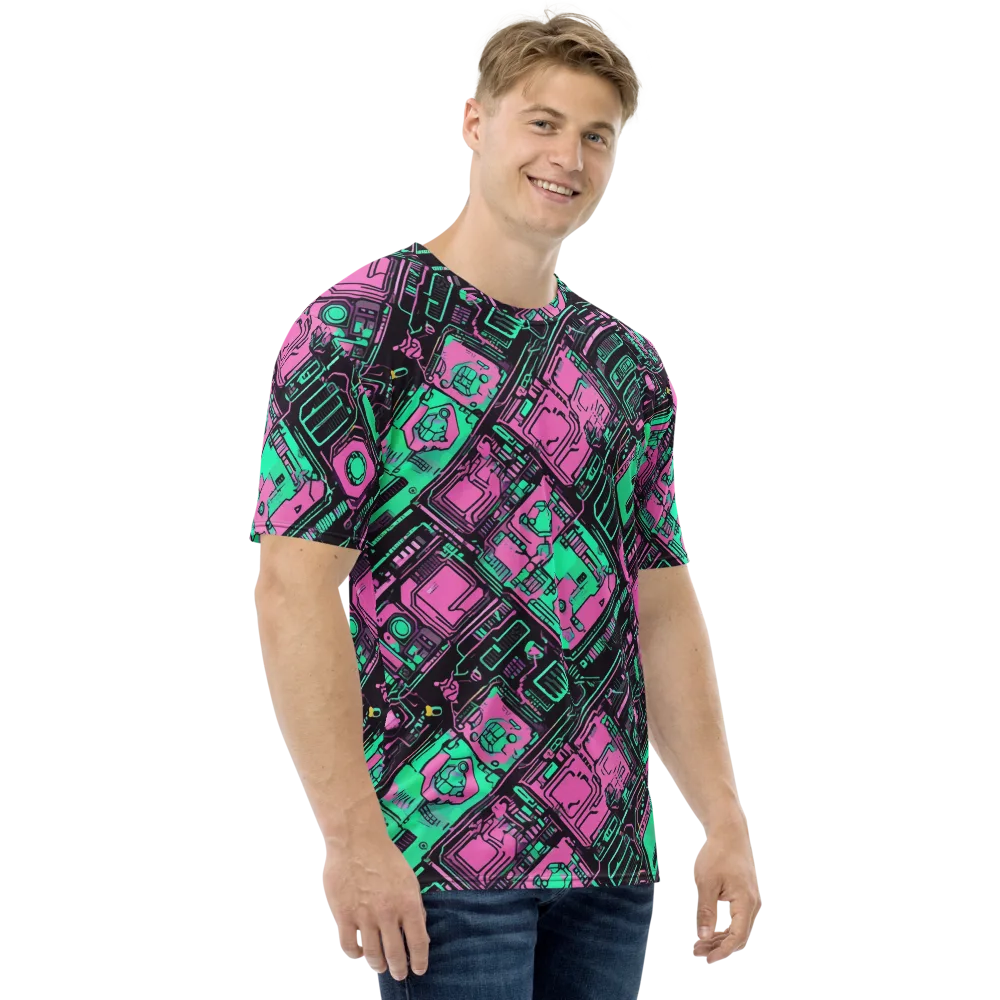 Vaporwave Voltage on Men's Crew Neck T-Shirt — Right
