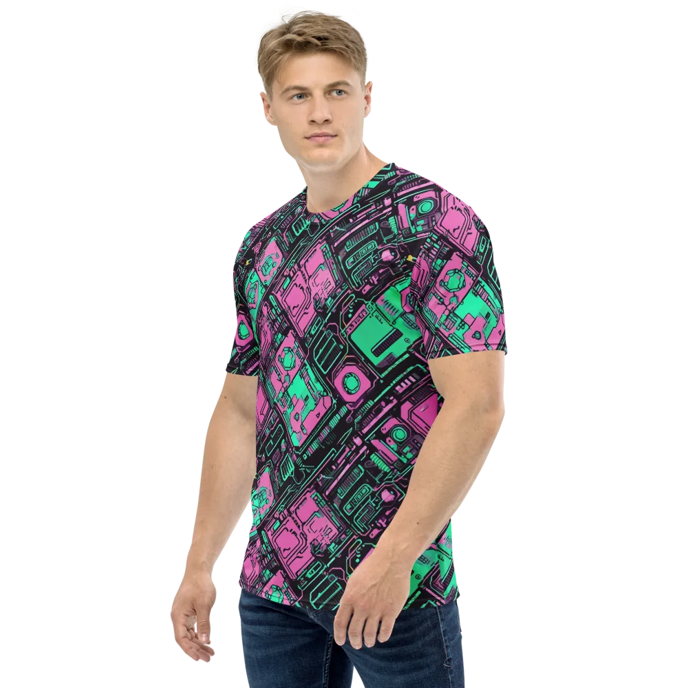 Vaporwave Voltage on Men's Crew Neck T-Shirt — Left