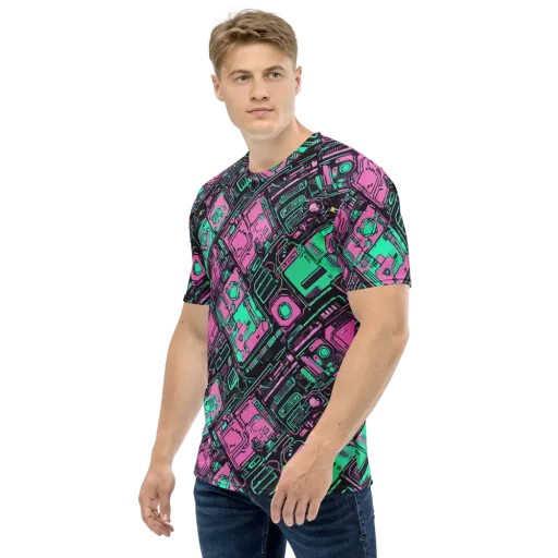 Vaporwave Voltage on a Men's Crew Neck T-Shirt