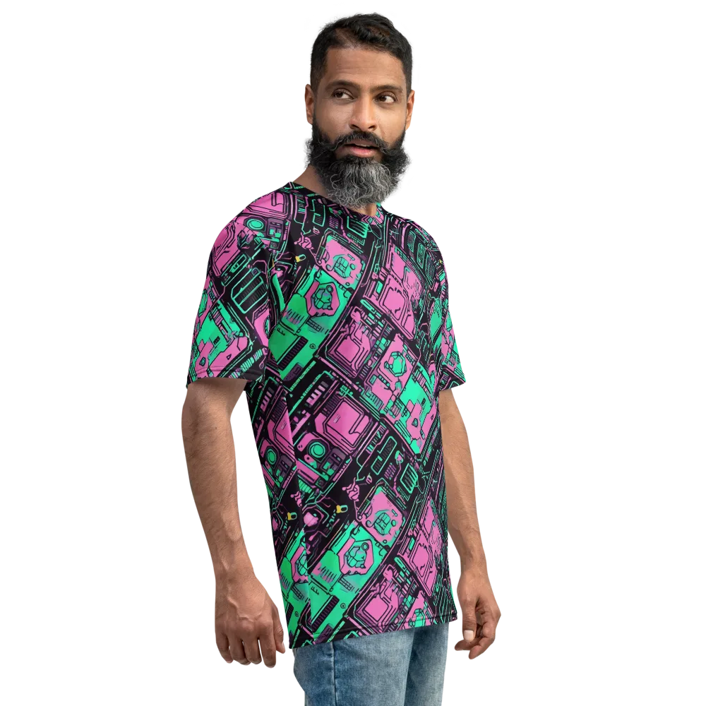 Vaporwave Voltage on Men's Crew Neck T-Shirt — Right