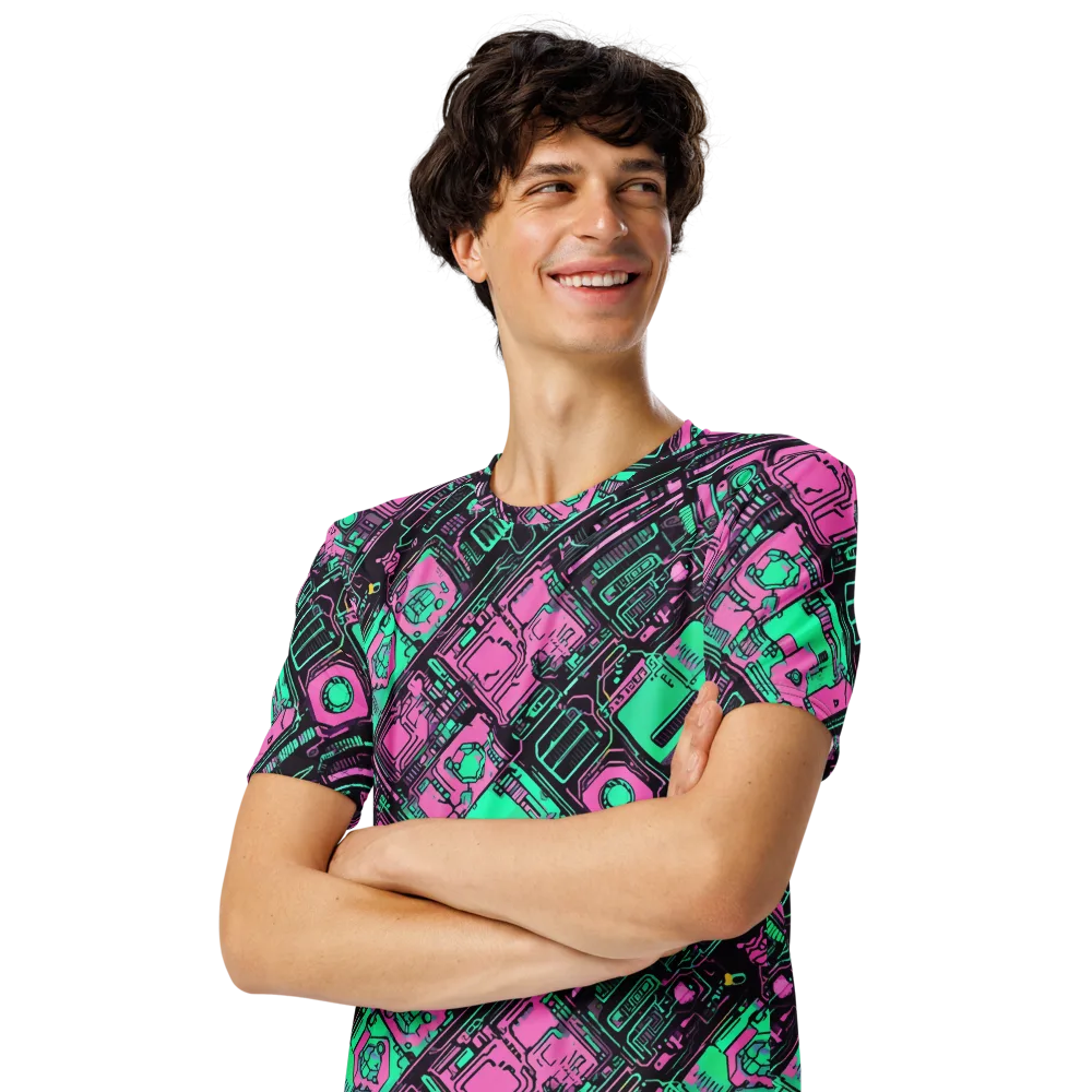 Vaporwave Voltage on Men's Crew Neck T-Shirt — Left Front