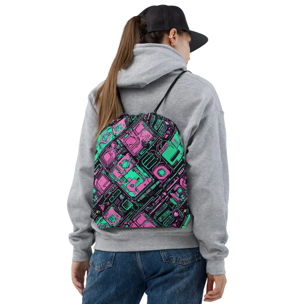 Vaporwave Voltage on Drawstring Bag — Front