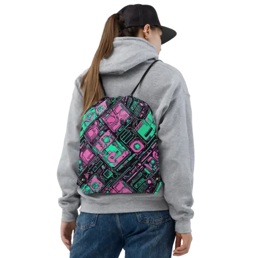 Vaporwave Voltage on a Drawstring Bag