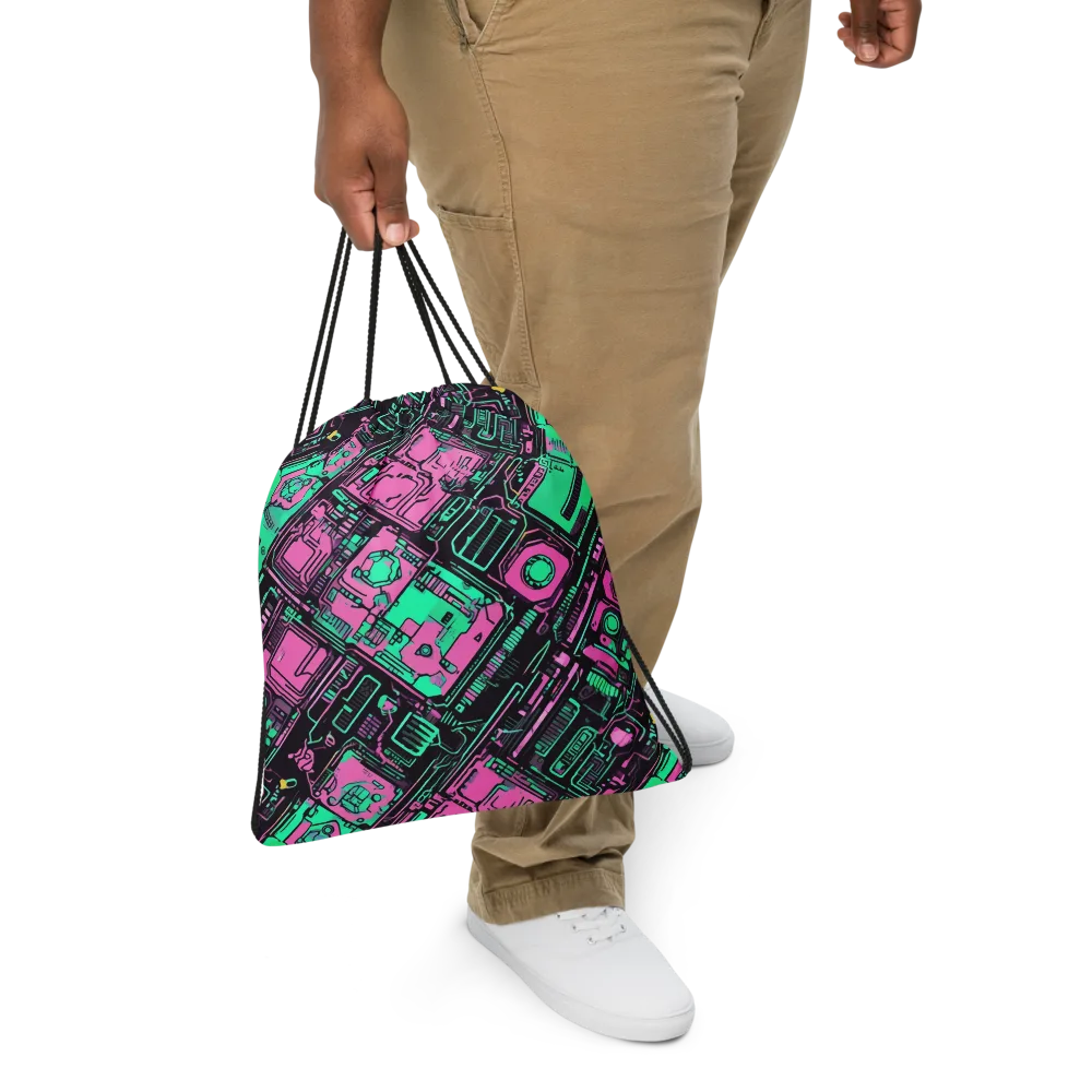 Vaporwave Voltage on Drawstring Bag — Front
