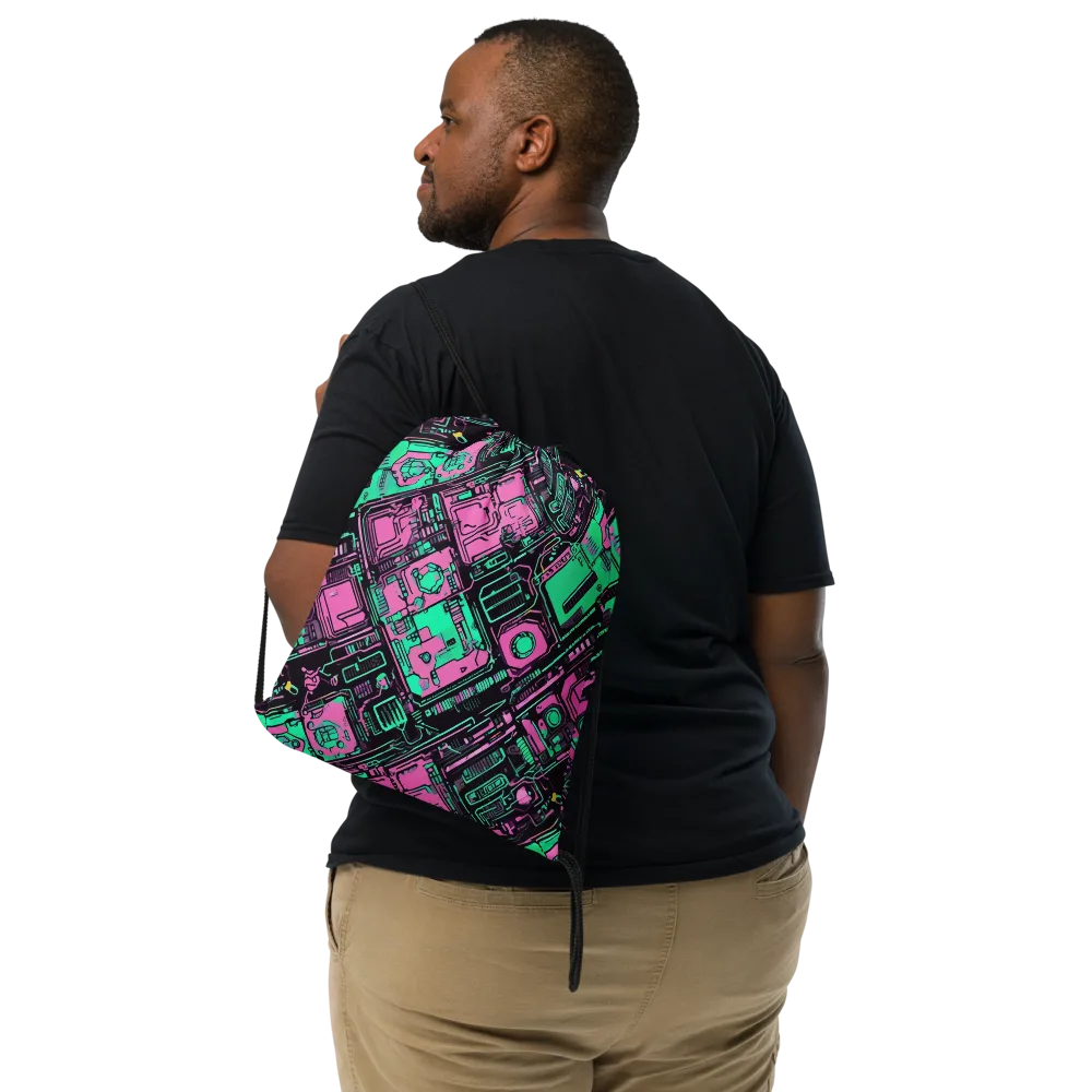 Vaporwave Voltage on Drawstring Bag — Front