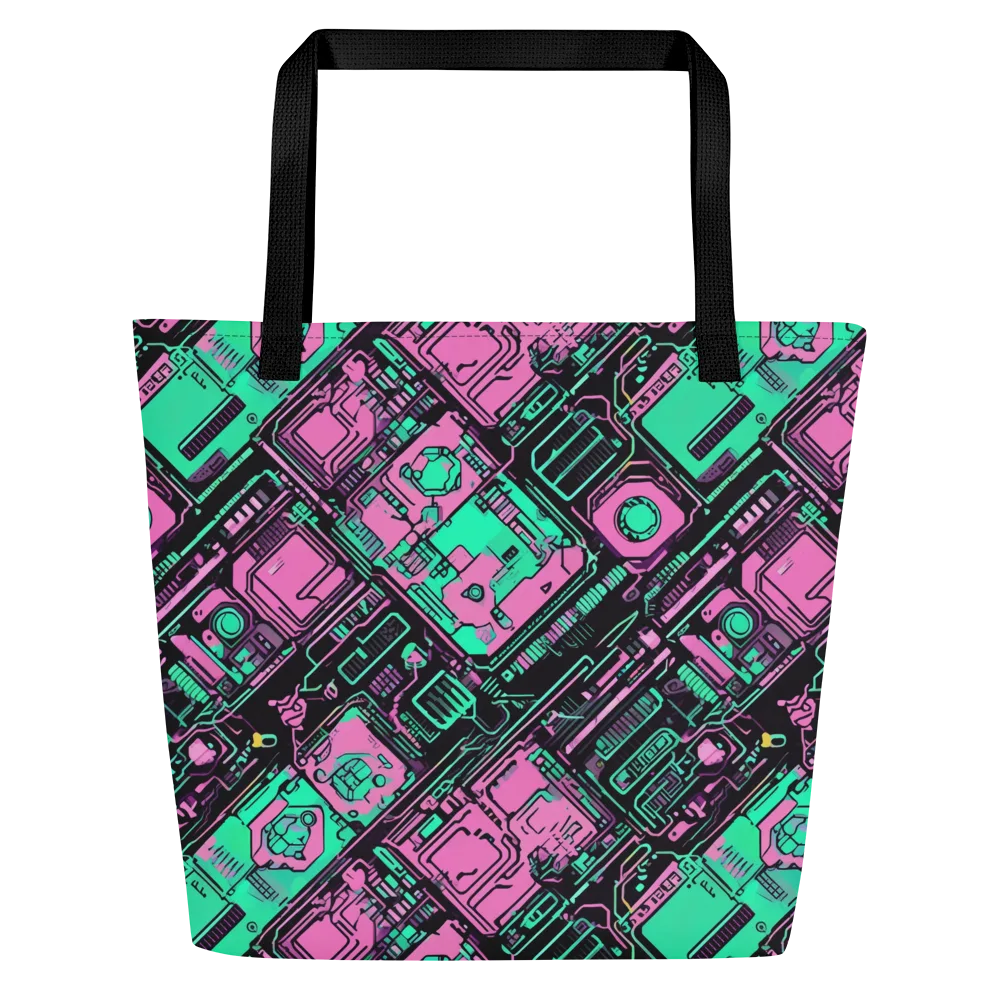 Vaporwave Voltage on Large Tote Bag W/ Pocket — Front