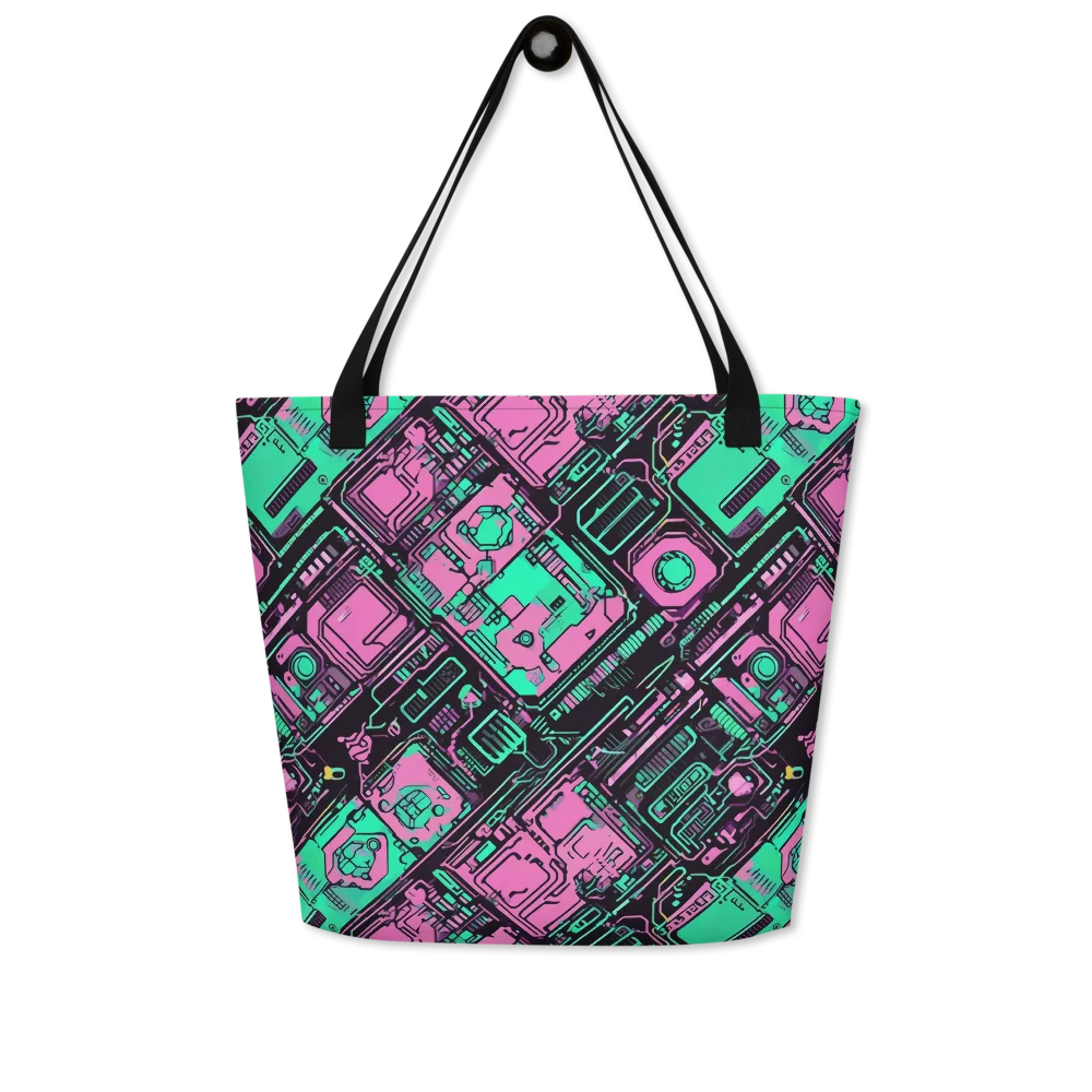 Vaporwave Voltage on Large Tote Bag W/ Pocket — Front