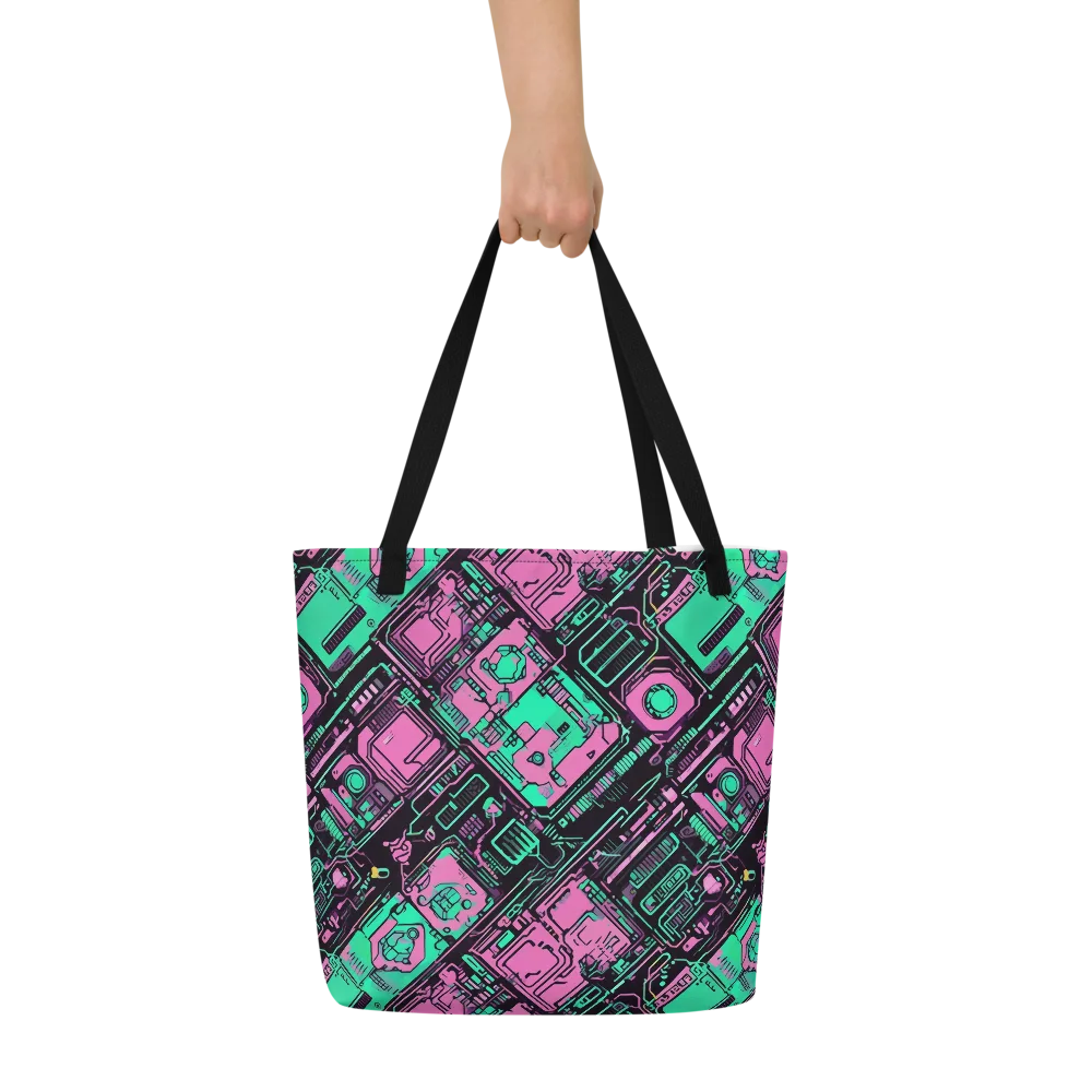 Vaporwave Voltage on Large Tote Bag W/ Pocket — Front