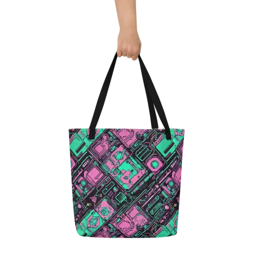 Vaporwave Voltage on a Large Tote Bag W/ Pocket
