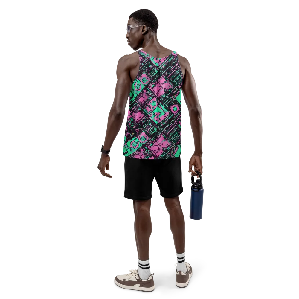 Vaporwave Voltage on Men's Tank Top — Back