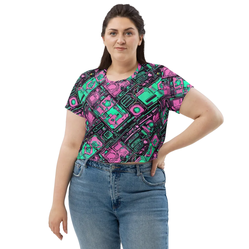 Vaporwave Voltage on Crop Tee — Front