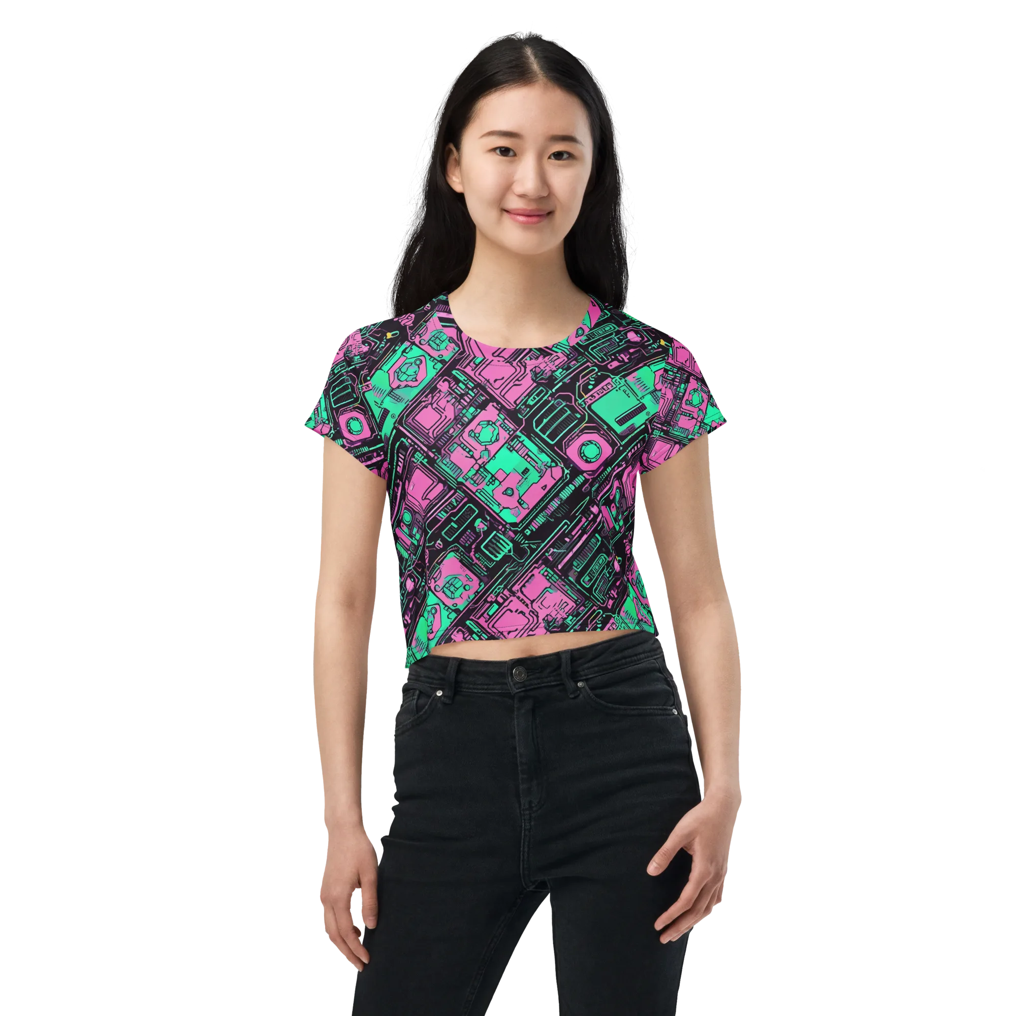 Vaporwave Voltage on Crop Tee — Front