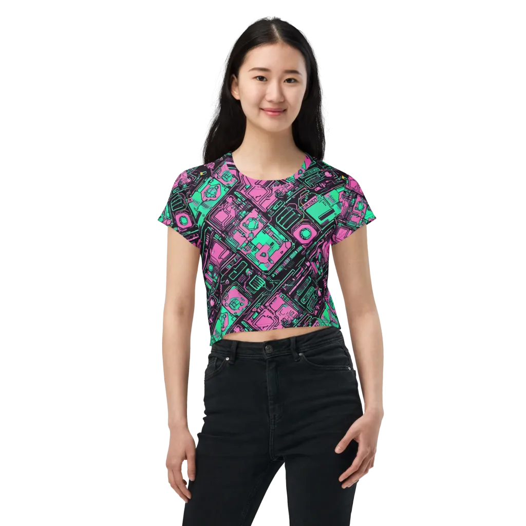 Vaporwave Voltage on Crop Tee — Front