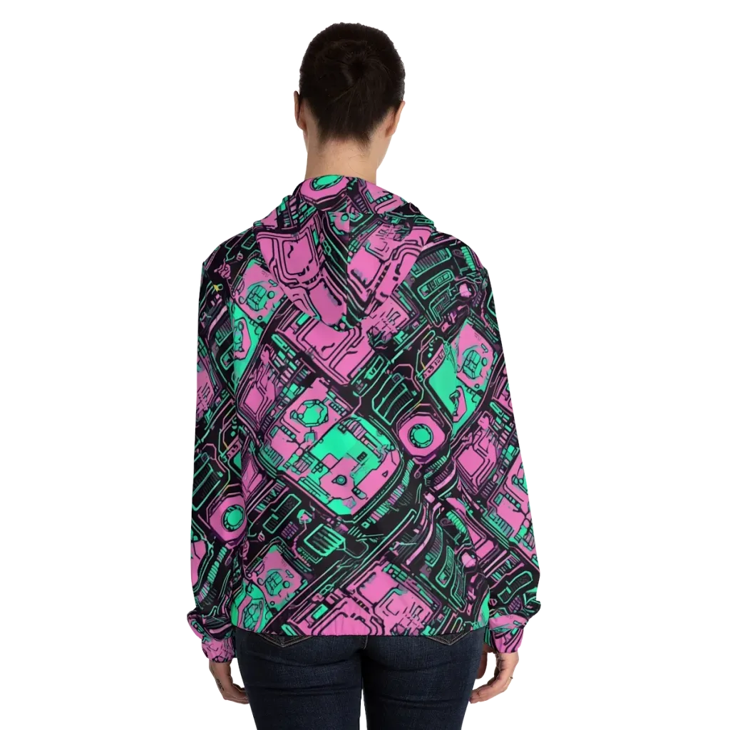 Vaporwave Voltage on Women's Full-Zip Hoodie — Back On Person