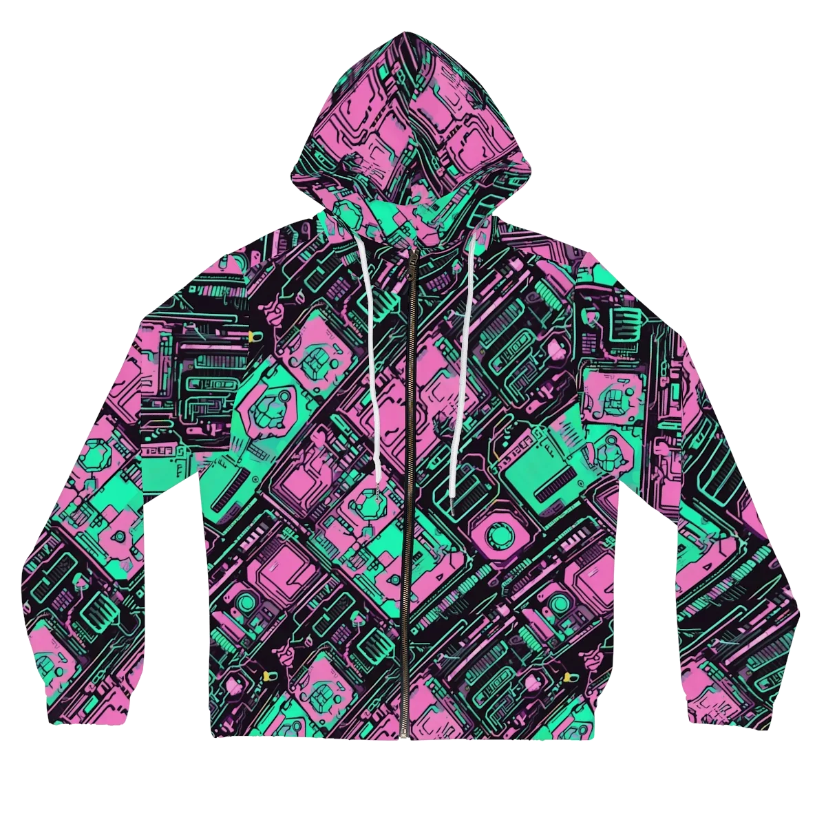 Vaporwave Voltage on Women's Full-Zip Hoodie — Front