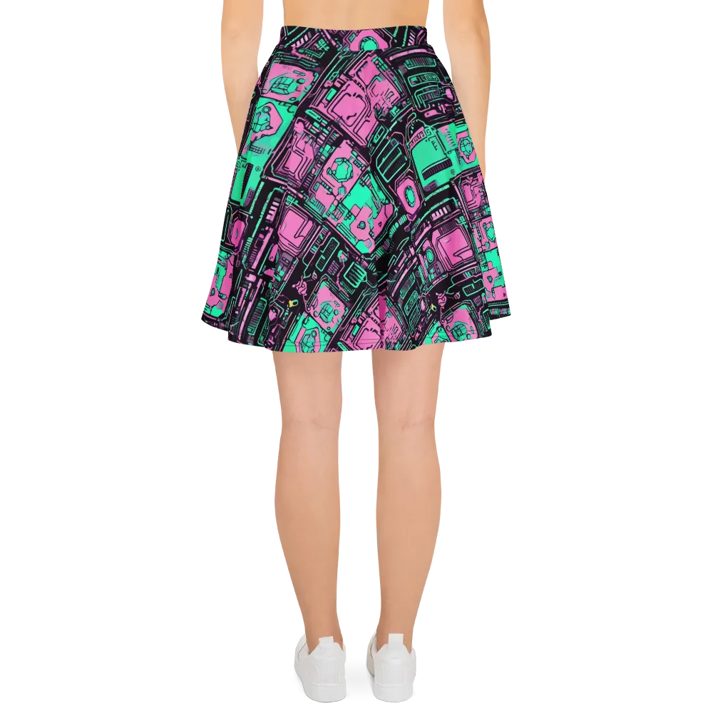 Vaporwave Voltage on Skater Skirt — Back