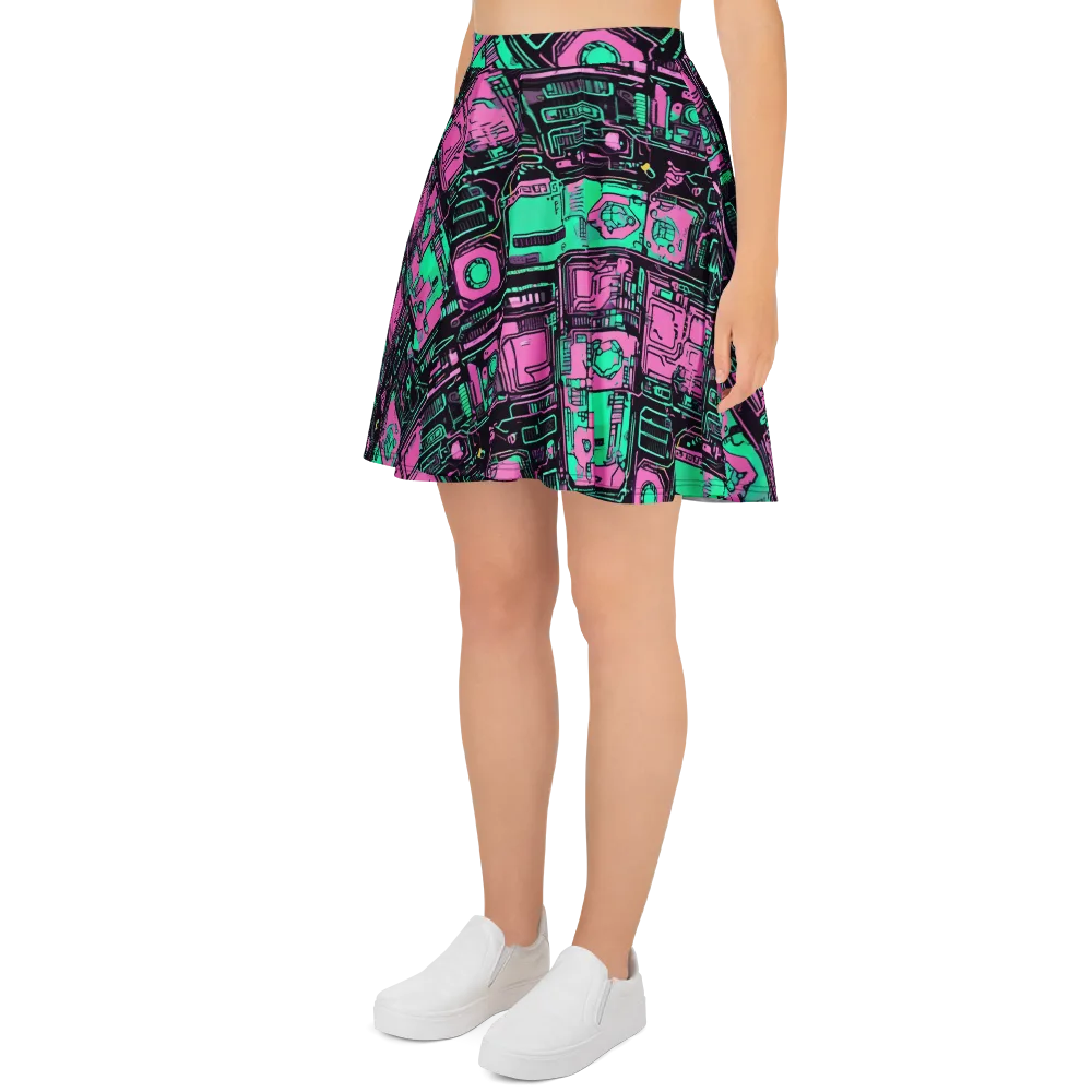 Vaporwave Voltage on Skater Skirt — Left