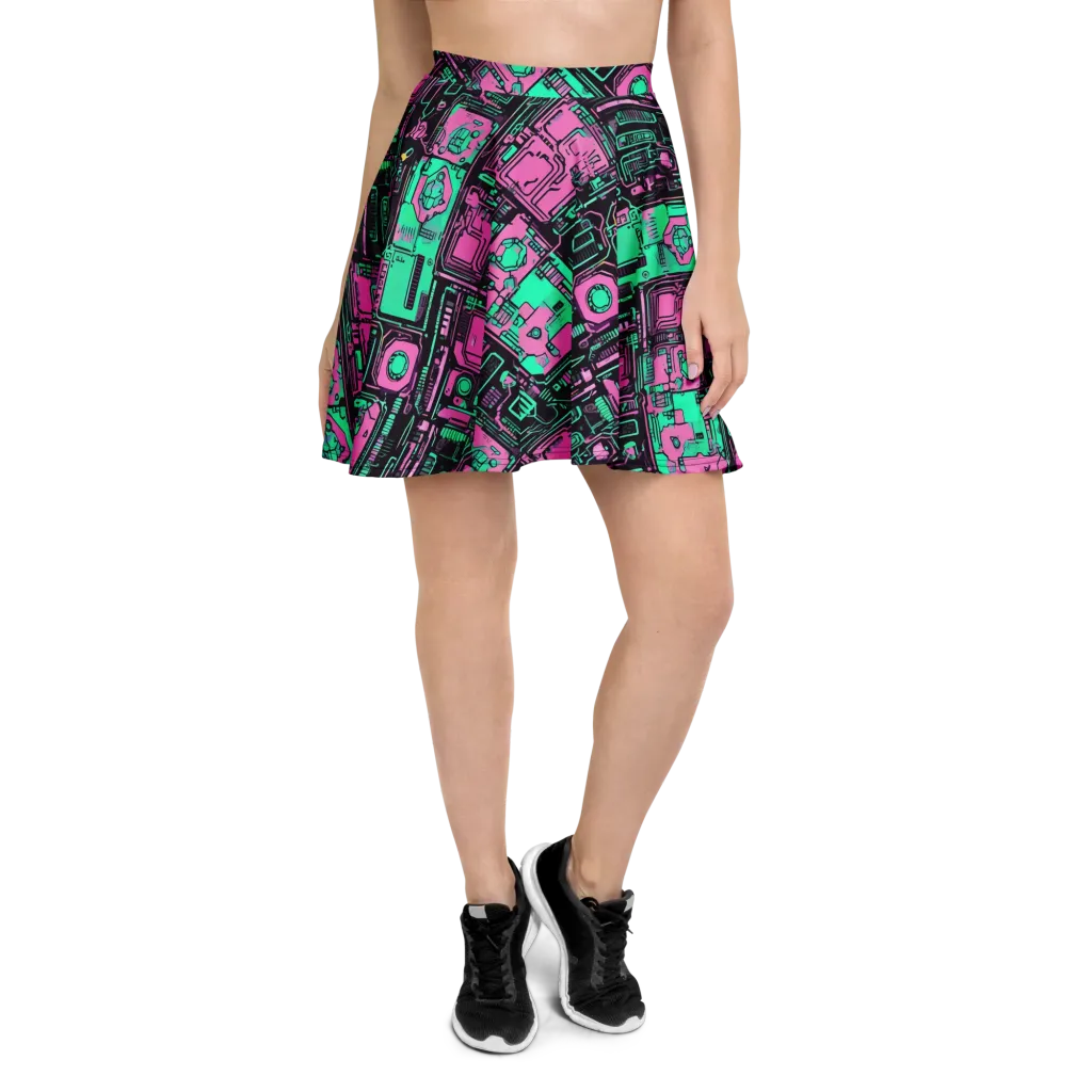 Vaporwave Voltage on Skater Skirt — Front