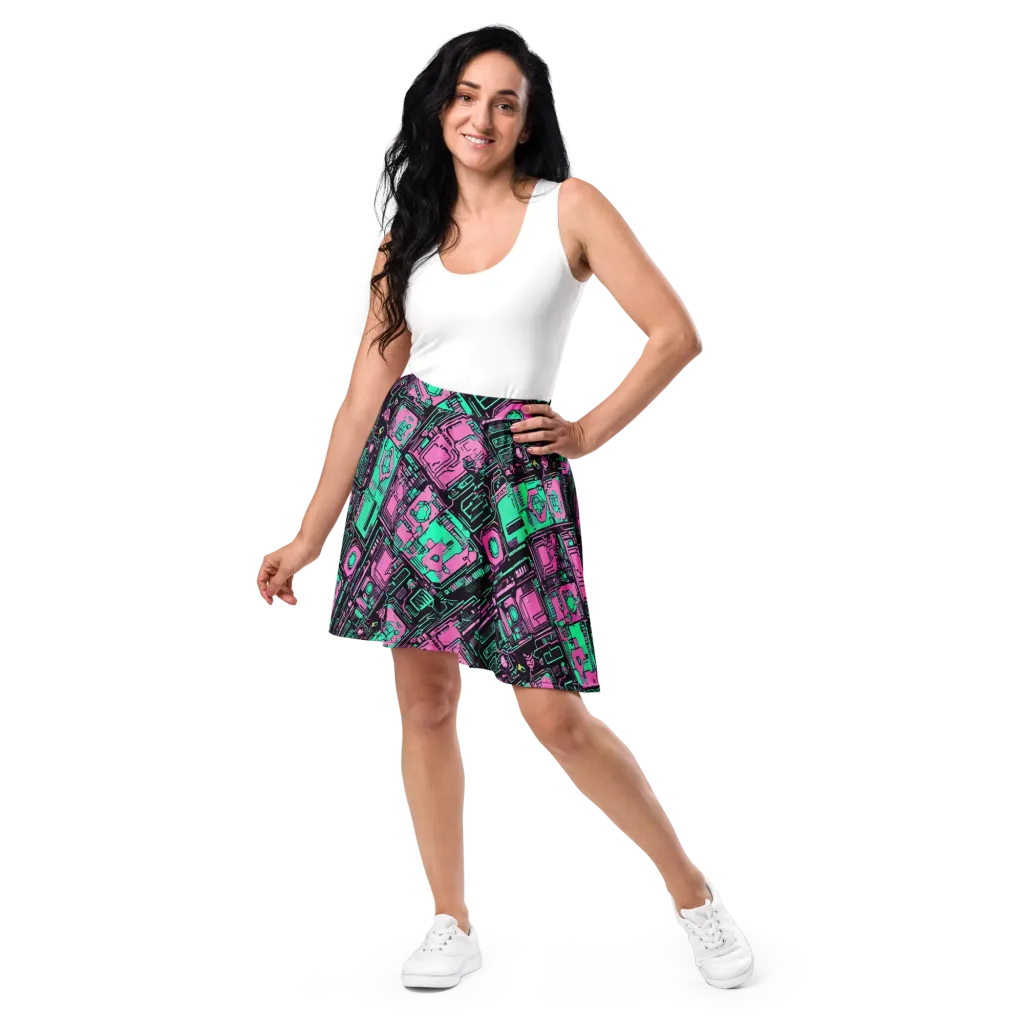 Vaporwave Voltage on Skater Skirt — Front