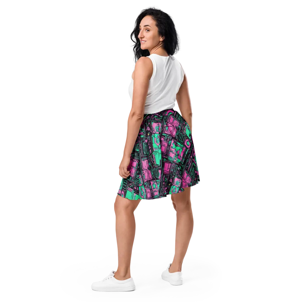 Vaporwave Voltage on Skater Skirt — Back