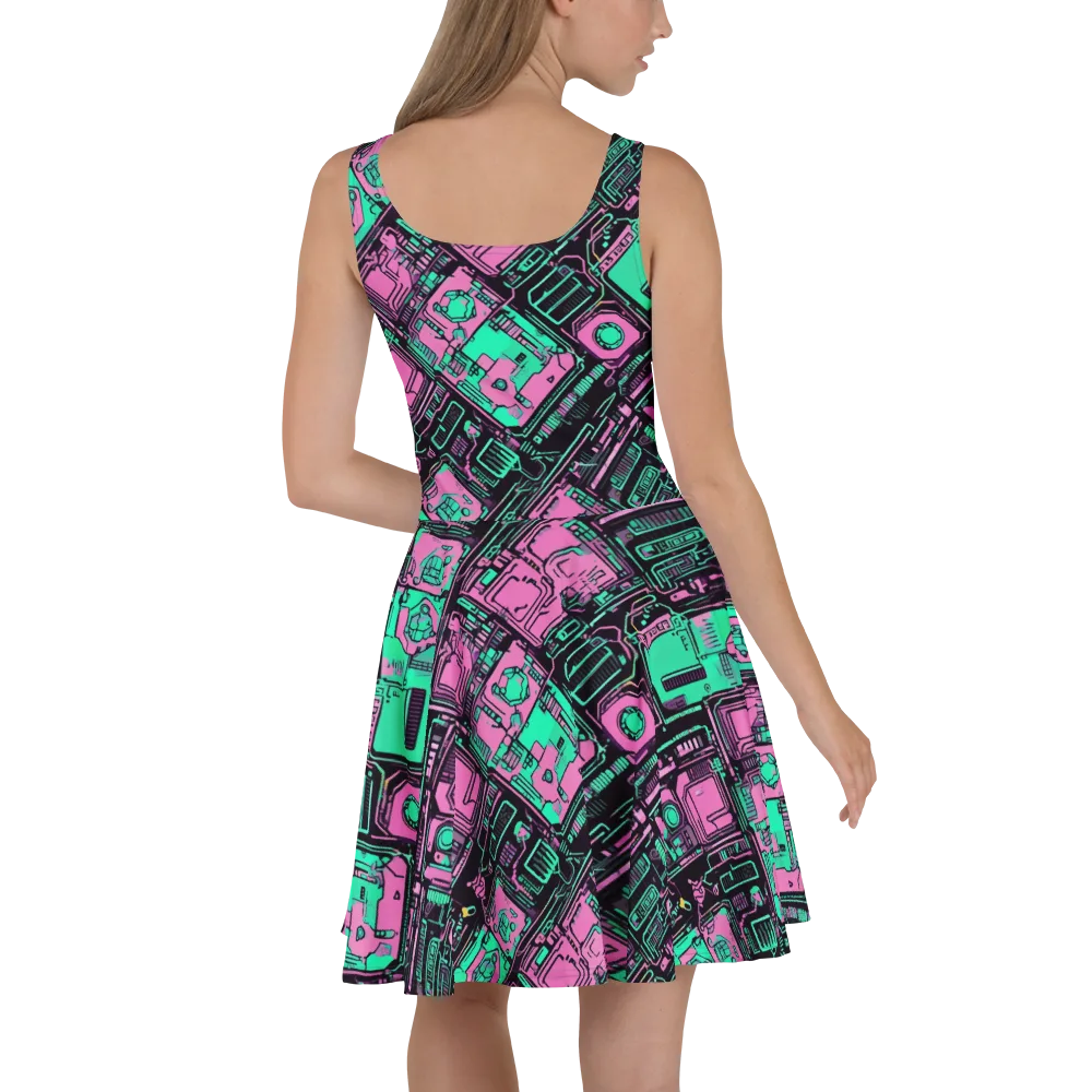 Vaporwave Voltage on Skater Dress — Back