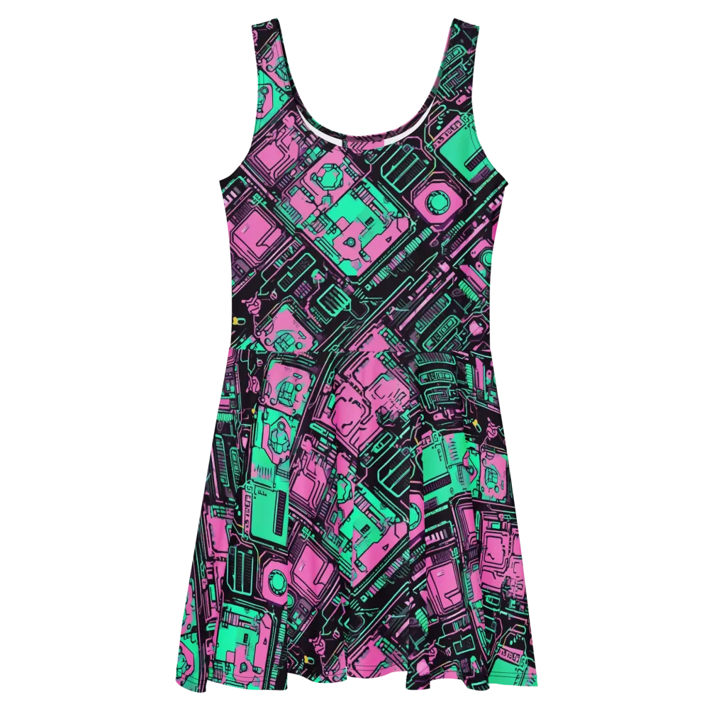 Vaporwave Voltage on Skater Dress — Front