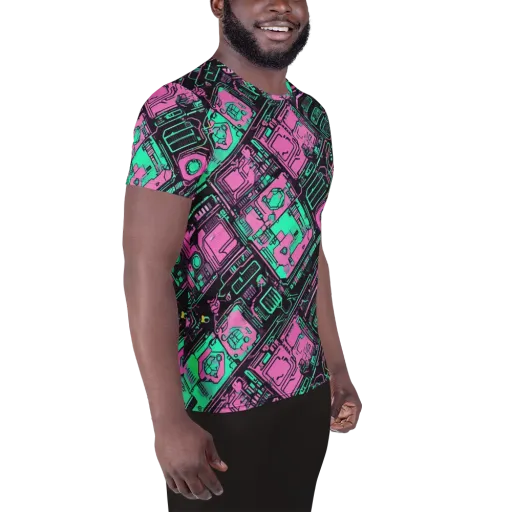 Vaporwave Voltage on a Men's Athletic T-Shirt