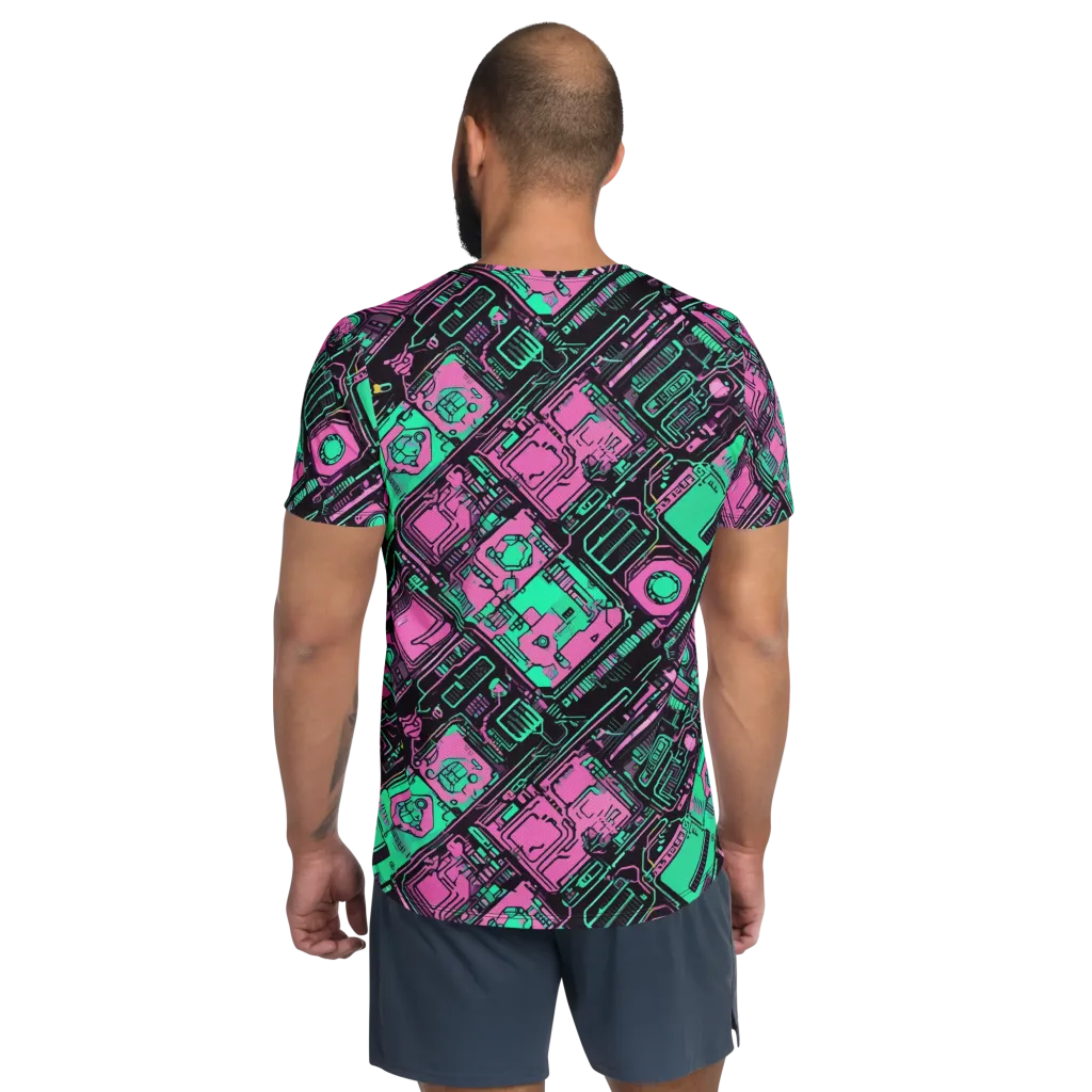 Vaporwave Voltage on Men's Athletic T-Shirt — Back