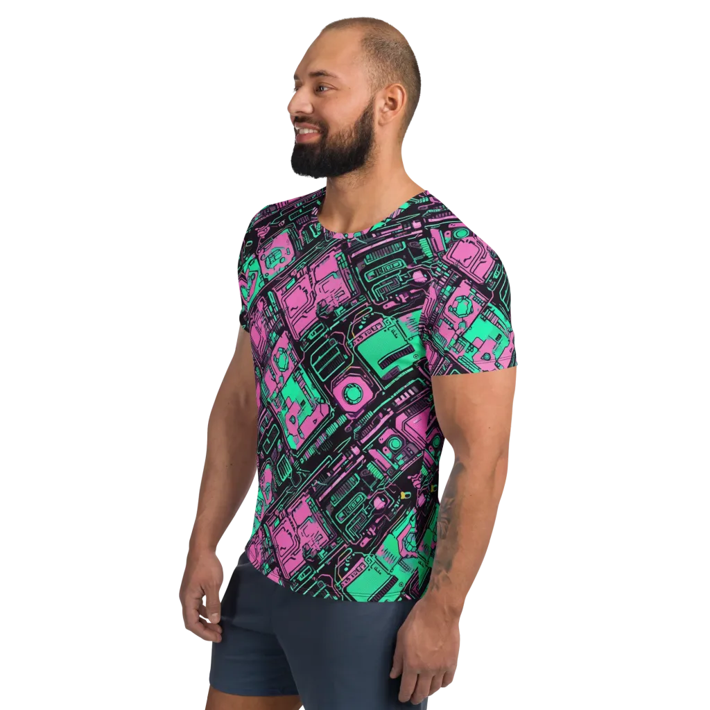 Vaporwave Voltage on Men's Athletic T-Shirt — Left