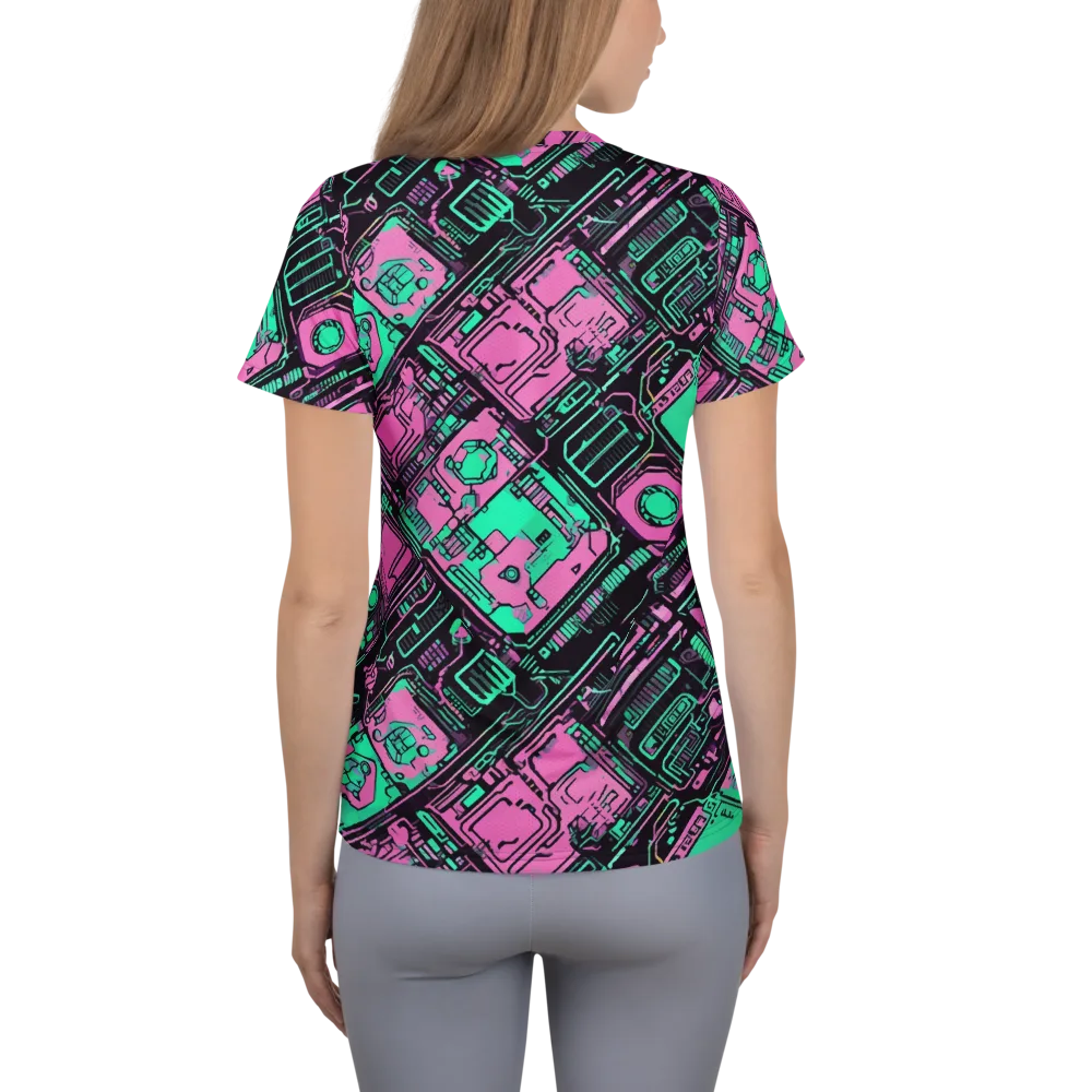 Vaporwave Voltage on Women's Athletic T-Shirt — Back