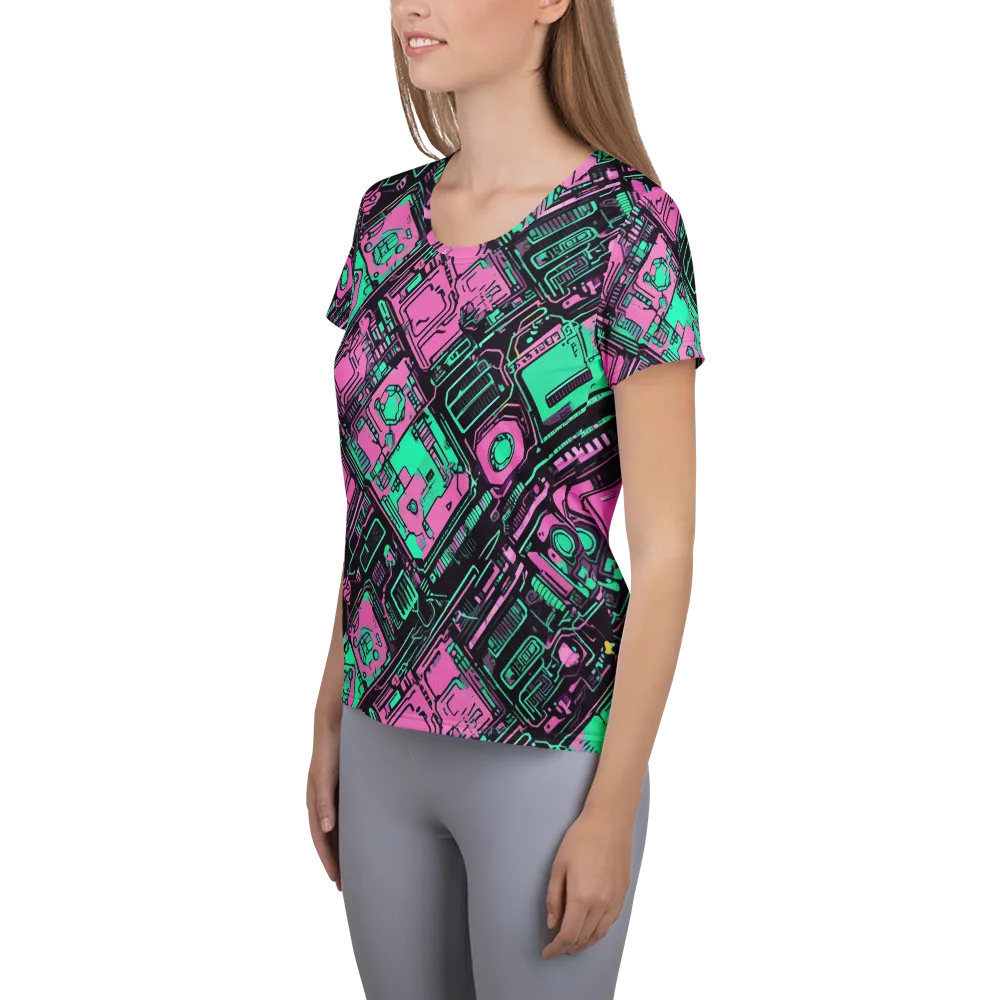 Vaporwave Voltage on Women's Athletic T-Shirt — Left