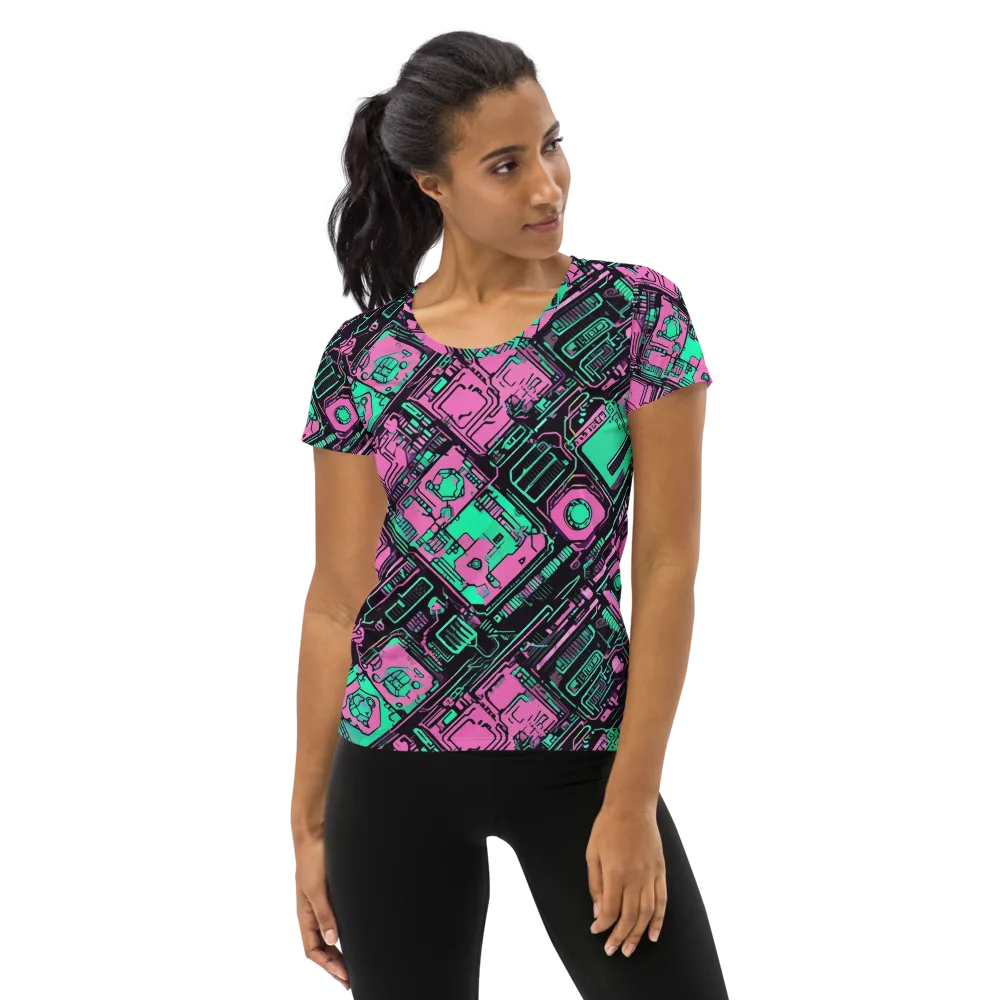 Vaporwave Voltage on Women's Athletic T-Shirt — Front