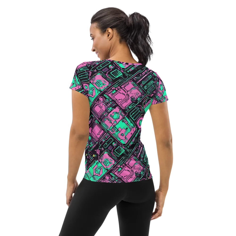 Vaporwave Voltage on Women's Athletic T-Shirt — Back