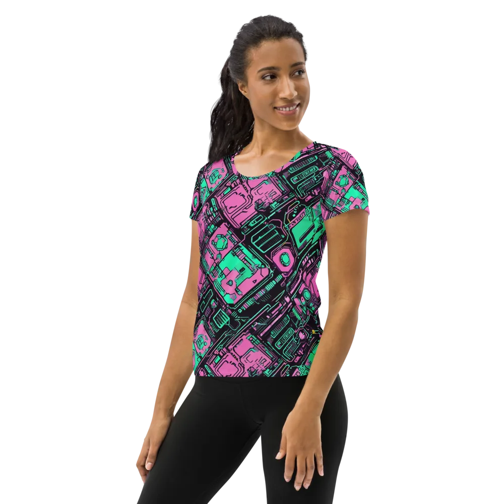 Vaporwave Voltage on Women's Athletic T-Shirt — Left