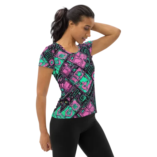 Vaporwave Voltage on a Women's Athletic T-Shirt