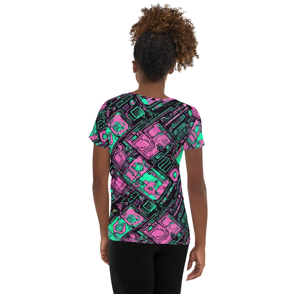 Vaporwave Voltage on Women's Athletic T-Shirt — Back