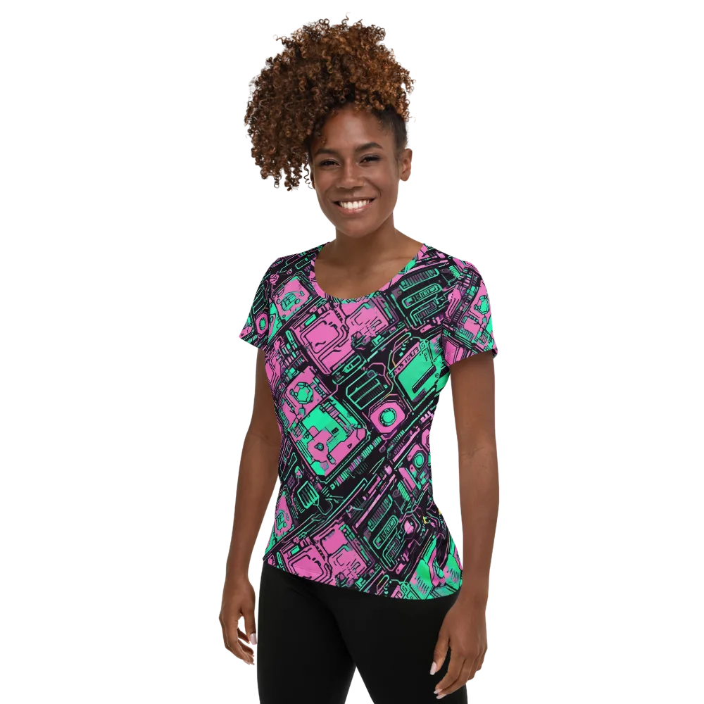 Vaporwave Voltage on Women's Athletic T-Shirt — Left