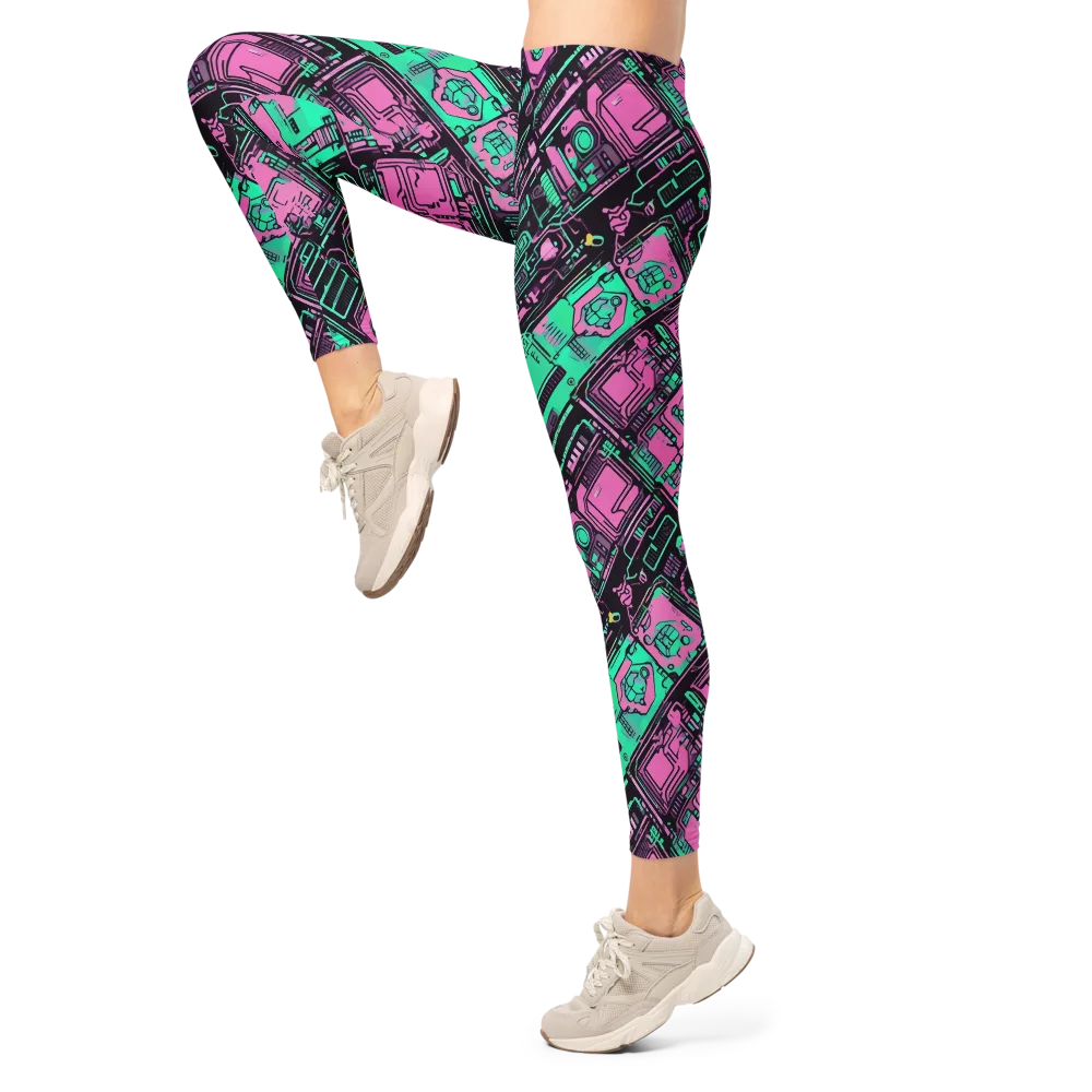 Vaporwave Voltage on Leggings — Left