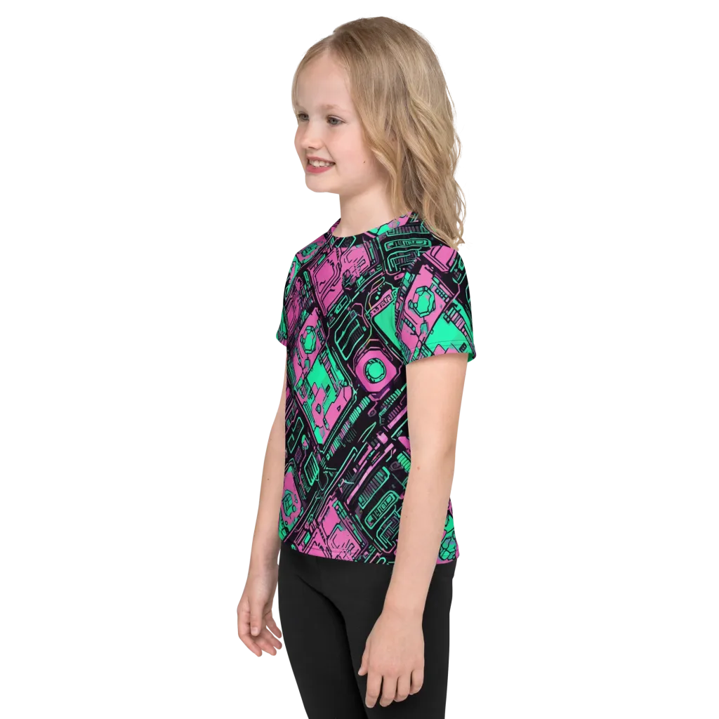Vaporwave Voltage on Kids Crew Neck T-Shirt — Left