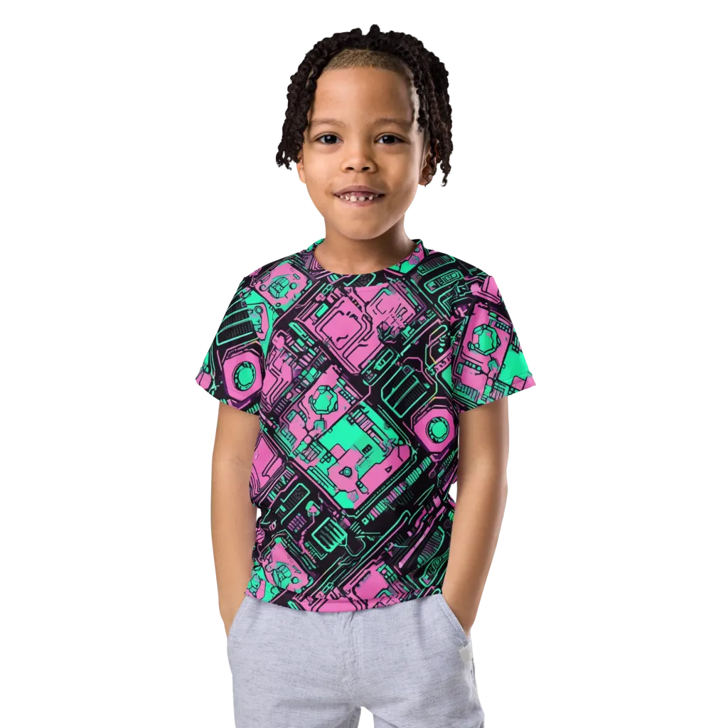 Vaporwave Voltage on Kids Crew Neck T-Shirt — Front