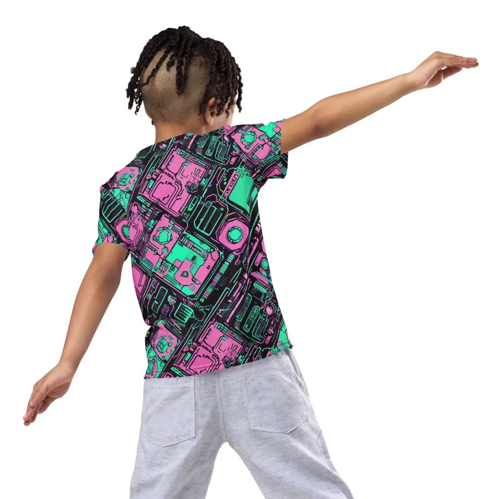 Vaporwave Voltage on Kids Crew Neck T-Shirt — Back