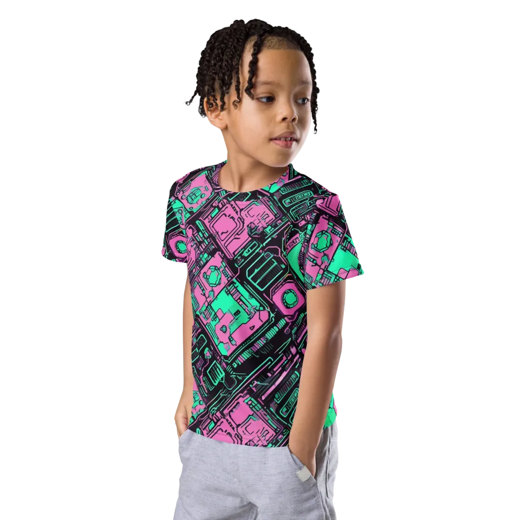 Vaporwave Voltage on Kids Crew Neck T-Shirt — Left Front