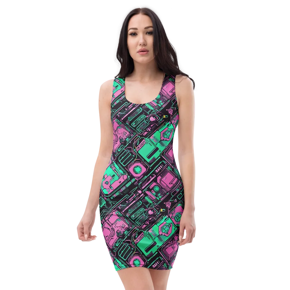 Vaporwave Voltage on Bodycon Dress — Front