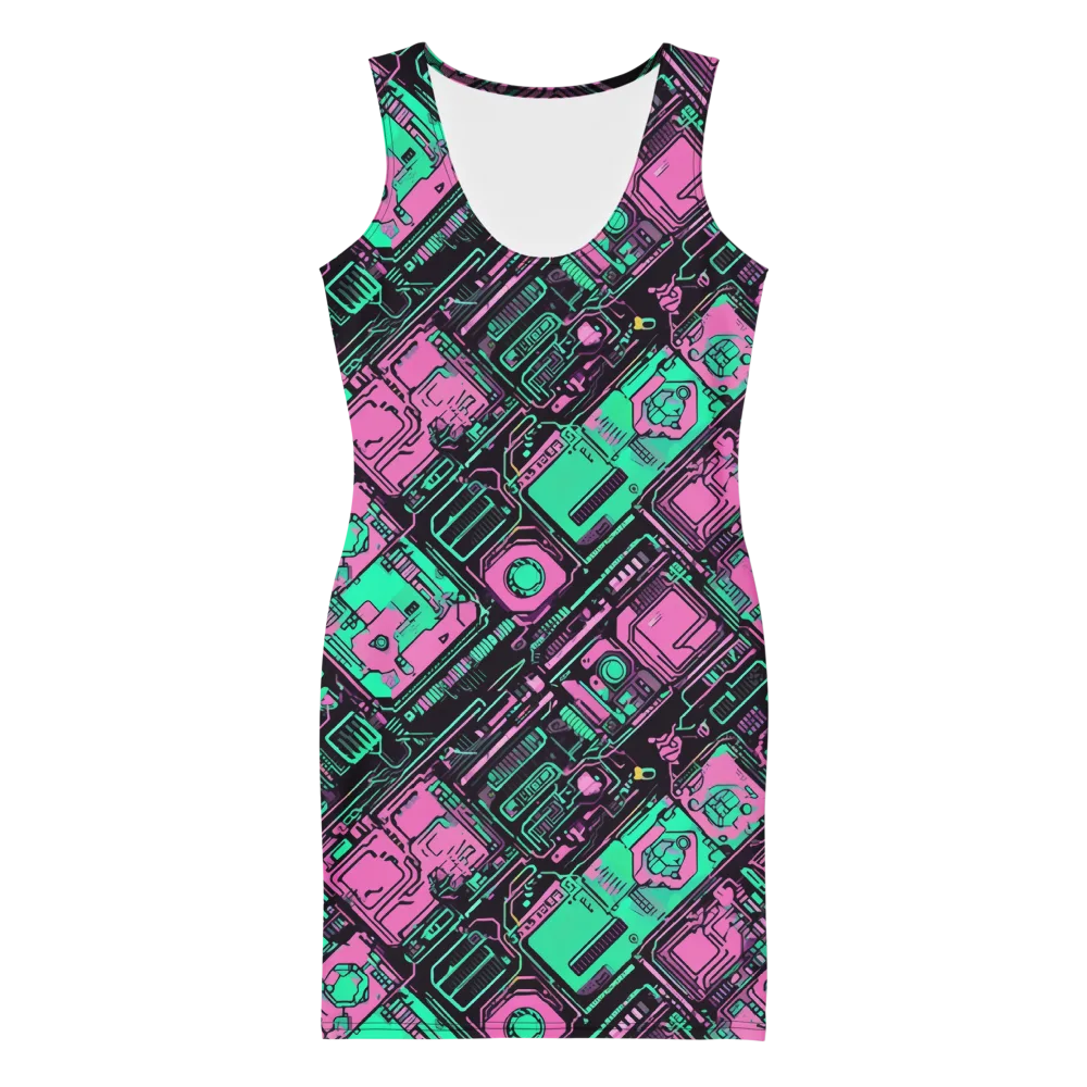 Vaporwave Voltage on Bodycon Dress — Front